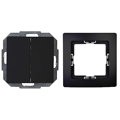 Kopp Paris Serienschalter, Unterputz, Mattschwarz, 650550089, matt-schwarz & Paris 1-Fach Abdeckrahmen, Mattschwarz, 308450066