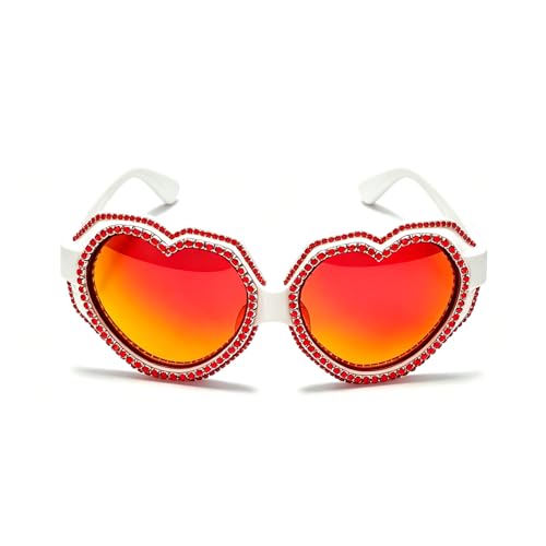 Image of laureles Fashion Rhinestone Heart Shaped Goggle Y2K Sunglasses Women One Piece Oversized Love Sun Glasses Men