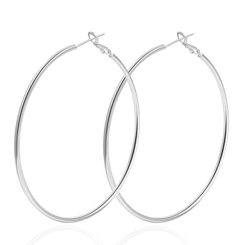DENNSHH 60mm Silver Hoop Earrings for Women Hypoallergenic Stainless Steel Lightweight Big Hoops Shiny Dangle Earrings Trendy Jewelry Gifts