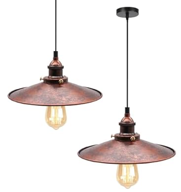 Foto di YSGUYILT 2 Pack Lampade a Sospensione Retro Ombrellone E27 - Materiale Metallo per Interno Stile Industriale Color Ruggine Diametro 26 cm Senza Lampadina