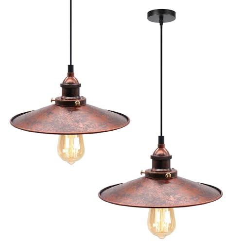 YSGUYILT 2 Piezas Lámpara Colgante Industrial Vintage Paraguas E27 - Hierro Color Óxido Ajustable 26 cm - Iluminación para Cocina, Comedor y Salón