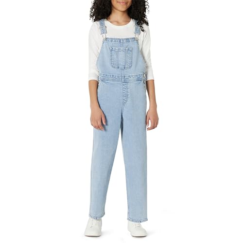 Amazon Essentials Unisex Kids Medium Stretch Regular-Fit Denim Overalls for Boys and Girls Tinted Ice Light Wash 8