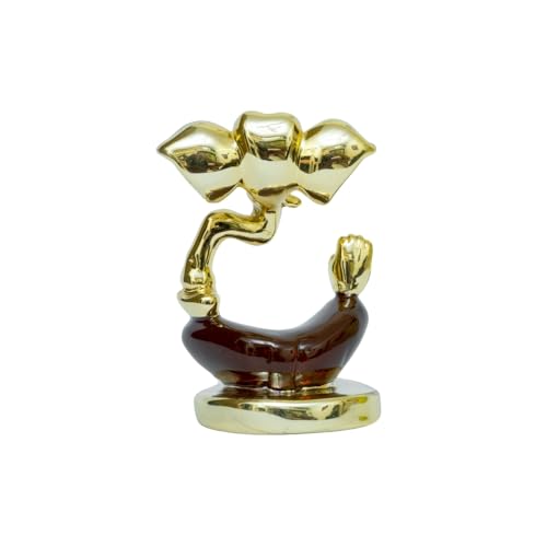 Image of Gold Plated Divine Ganesha | Brown & Gold Ganpati Idol for Car Dashboard, Office Desk & Home Temple | Prosperity & Protection|Travel-Friendly |Good Luck & Blessings| Height 1.9 Inch