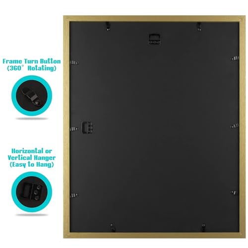 Image of Frametory, 16x20 Picture Frame with Mat for 11x14 Picture- - High Definition Glass Wide Molding - Preinstalled Wall Mounting Hardware (Gold, 1 Pack)