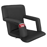 Smartxchoices Black Stadium Seat Chair for Bleachers, Reclining Seat with Back Support, Cushion, Arms, Pocket - 5-Reclining Positions Padded Seat with Shoulder Straps for Easy Carrying