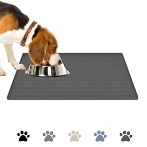 Silicone Dog Food Mat, 18″x12″ Raised Edges Pet Bowls Mat, Waterproof Pet Feeding Mat for Floors, Thicker Placemats for Cats and Dogs, Dishwasher Safe, Dark Gray