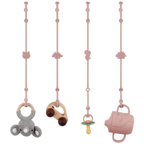 Image of Toy Safety Straps, Kalovin Silicone Adjustable Baby Pacifier Teether Straps, 4 Pack Toy Straps for Strollers, High Chair, Shopping Cart (Blush)