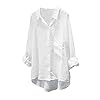 Minibee Women's Casual Cotton Linen Blouse Plus Size High Low Shirt Long Sleeve Tops White