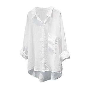 Minibee-Womens-Casual-Cotton-Linen-Blouse-Plus-Size-High-Low-Shirt-Long-Sleeve-Tops Minibee Women's Casual Cotton Linen Blouse Plus Size High Low Shirt Long Sleeve Tops White