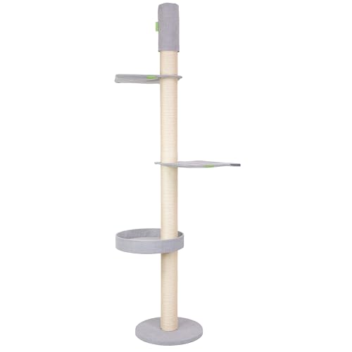 Kratzbaumland Designer-Kratzbaum Q55-Plus Deckenspanner (versch. Größen)(245-255 cm)(Seilfarbe Natur)
