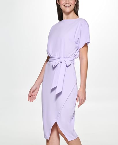 Image of Kensie Womens Short Sleeve Tie Waist Midi Dress
