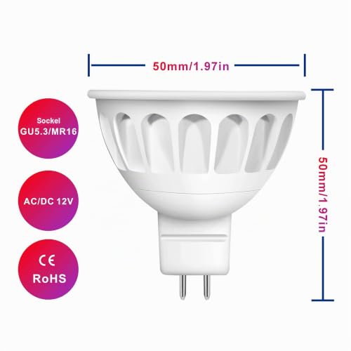 Boxlood LED GU 5.3 MR16 LED Warmweiß 12V 5W ersetzt 50W Halogenlampe 450LM 3000K Nicht Dimmbar, 40° Abstrahlwinkel Longlife LED-Strahler Spots, 6er Pack