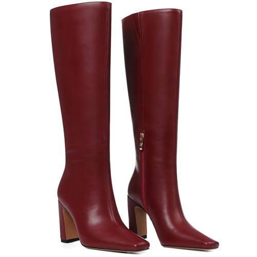 Image of Lovee Cosee Knee High Boots for Women Square Toe Chunky Heeled Boots with Side Zipper Fashion Dress Elastic Tall Boots