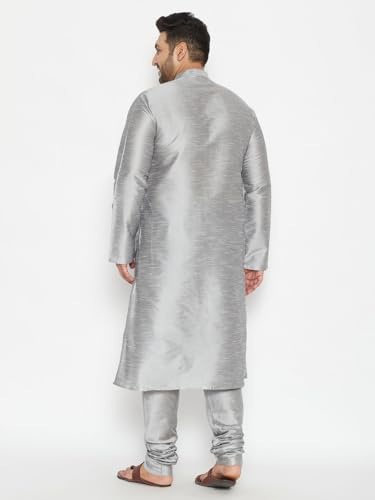 Image of Vastramay Plus Men Men's Grey Silk Blend Kurta Pyjama Set