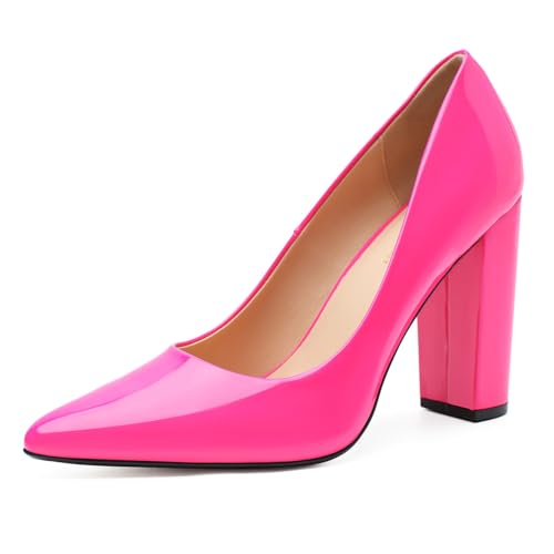 Image of Unisex High Heels for Men and Women 4.7 Inch Chunky Block Heels | Pointed Toe Pumps Dress Party Comfortable Shoes