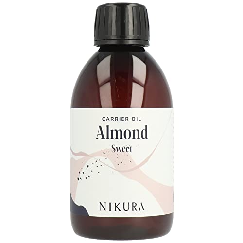 Nikura Sweet Almond Oil - 250ml | for Skin Hair Growth Face Therapy Body Oil Scalp & Nails | for Essential Oils | Natural Vegan & UK | BPA Free