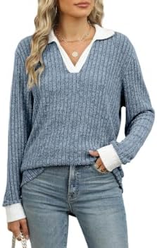 Womens Long Sleeve Shirts Fashion Fall Tops Blouses Sweater Dressy Business Casual Outfits