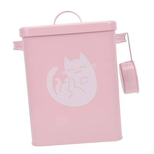 BESPORTBLE 1 Juego cubo de almacenamiento de comida para gatos caja de comida para mascotas alimentador estaño cucharón gatito dog food container balde contenedor de granos hojalata rosa