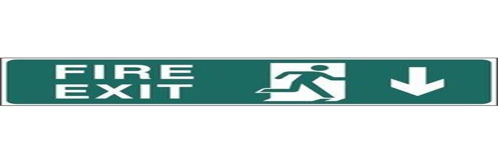 Stalwart W300 Fire Exit Arrow Down Sign, Self Adhesive, Vinyl, 150 mm x 450 mm