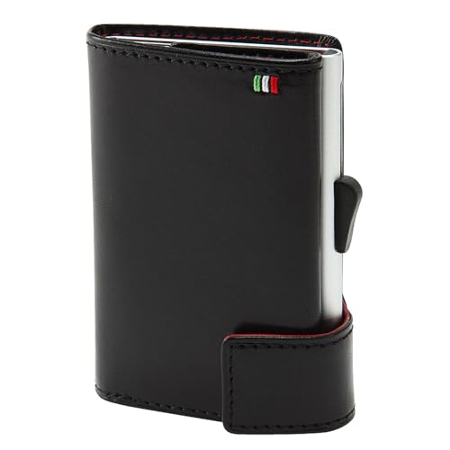 Wallet Credit Card Case Men's Italian Leather (black/red)