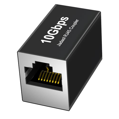 Jadaol 1 Pack Ethernet Coupler 10Gbps, Premium Gold Plated Ethernet Extender with PoE Support, 328ft Long Distance Extend, RJ45 Coupler Female to Female for Cat8 Cat7 Cat6 Cat5e Cat5 Cable, Black