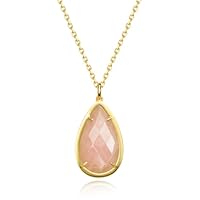 G&GEMSJEW Natural Classic teardrop Pendant Rose Quartz Necklace | 8.5x15mm Premium Pink Crystal | 18K Gold Plated Adjustable Chain | Gifts for Girlfriend & Daughter