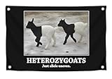 3x5 Feet Funny Goat Polyester Flag with Quote 'Heterozygoats' with Four Brass Grommets - Single Sided Funny Animals Banner with Quotes for Wall Decoration - Tapestry Flag for College Dorm