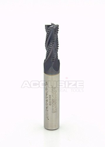 Image of Accusize Industrial Tools 5 /16'' Fine Tooth M42 8% Cobalt Tialn Roughing End Mill, 3 /8'' Shk Dia, 3 /4'' Flute Length, 2-1 /2'' Oal, 4 Flute, 1104-0516 | Fine Tooth, M42 8% Cobalt, TiAlN Coated, 2-1 /2 inch OAL, Single End, Center Cutting