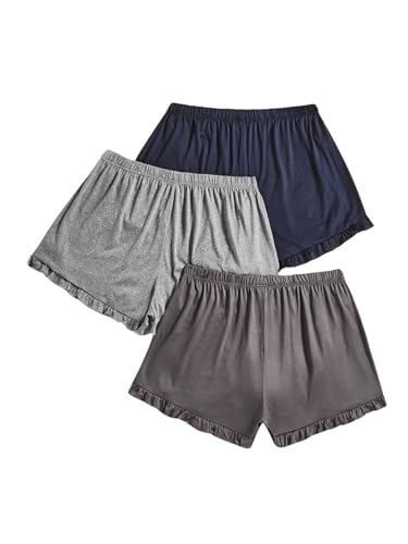 Image of Milumia Women's Plus Size Pajama Shorts Ruffle Hem Sleep Lounge Pj Shorts | 3 Pack,Elastic Waist ,Stretchy,Comfortable,Home Living,Sleepwear