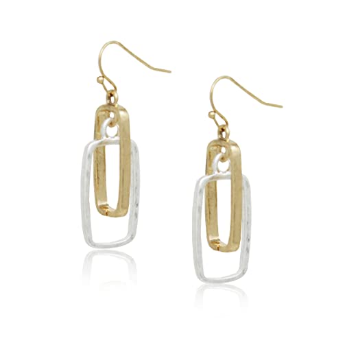 POMINA Lightweight Geometric Gold Silver Two Tone Hammered Dangle Drop Earrings Linked Circle Rectangle Oval Trendy Fashion Dangling Earrings for Women