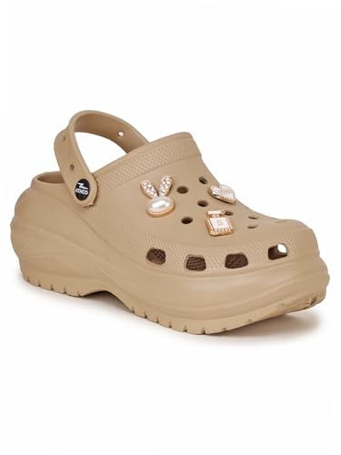 Image of ATHCO Roxxie Clogs For Women's|Girl's| Dual-Color Soft EVA Cushioned With Massage Footbed|Easy Wear with Adjustable Back Strap|Lightweight Platform Heels|Flexible|Breathable|Extra Soft Comfortable Anti-Skid Casual Mule|All-Season|Summer|Monsoon|Rain|Winter|Waterproof|Casual Slip-On Sandal with Cute Charms & Chunky Design|Indoor & Outdoor Wear|Trendy|Fashionable|Stylish|Shoes