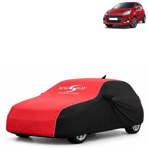 Image of KINGSWAY Super Waterproof Car Cover Only with Hyundai Grand I10 (Year 2017 to 2019 - All Model) | Mirror and Antenna Pockets | All Weather Car Body Cover with Silver Piping | Black Red