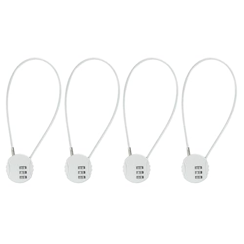 Image of PATIKIL 4 Pack 3 Digit Combination Lock,Round Helmet Padlock Cable Lock Gym Locker Lock with 1.31Ft Flexible Security Steel Lock Wire for Bike Locker Travel Luggage, Silver