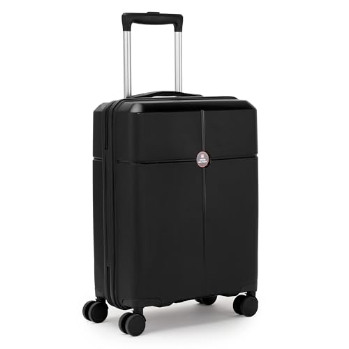 Image of SWISS MILITARY Jazz 55cm Hard Luggage Trolley Bag with 45L Capacity, 360 Rotatable Wheels, 3 Dial Lock and a Durable PP Body, Lightweight, Stylish and Secured, Suitcase Bags for Travel (Black)