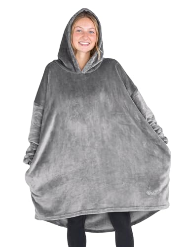 Bare Home Microplush Wearable Blanket with Side Pockets - Soft and Plush - Warm and Cozy - Adult &amp; Kid Sizes (Adult, Grey)
