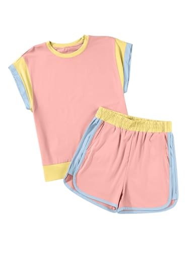 Image of blibean Girls Summer Clothes Sets Kids Colorblock Matching Outfits Size 6-15 Years