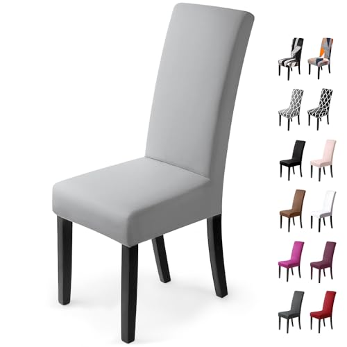 BalladHome Fundas para sillas Pack de 4 Fundas sillas Comedor Fundas elásticas, Cubiertas para sillas,bielástico Extraíble Funda, Muy fácil de Limpiar, Duraderapara (Paquete de 4, Gris-Plateado)