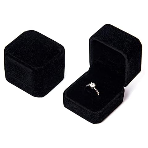 DUOXIN 2Piece Velvet Ring Boxes, Ring Gift Boxes Classic Engagement Ring Case Jewellery Box for Wedding, Engagement, Proposal, Birthday (Black) Cover