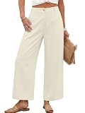 KICZOY Womens Linen Wide Leg Pants Casual Zipper Front Summer Cropped Trousers Dressy Pants with...