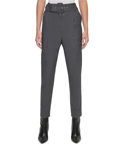 DKNY Womens Belted Casual Trouser Pants, Grey, Petite, 4P