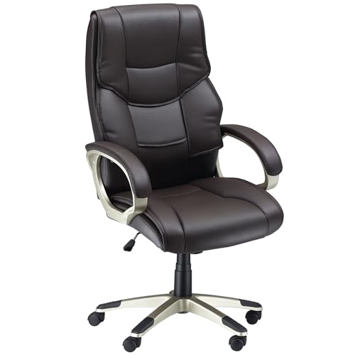 HOMCOM High Back Computer Office Chair Faux Leather Swivel Desk Chair with Adjustable Height Rocking Function Brown