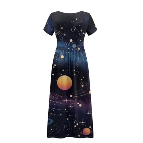 Image of Women's Fall Summer Short Sleeve Ankle Length V-Neck Party Dress with Pockets Size S-3XL