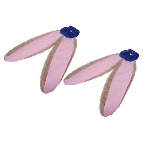 Mipcase 2個 ウサギ 耳 カチューシャ ヘア スタイリング アクセサリー ヘア ネクタイ ポニーテール ホルダー ぬいぐるみ シュシュ ぬいぐるみ ヘア シュシュ ふわふわ シュシュ ヘア