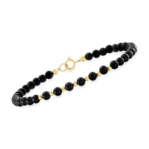 Ross-Simons 4-4.5mm Onyx Bead Bracelet in 10kt Yellow Gold