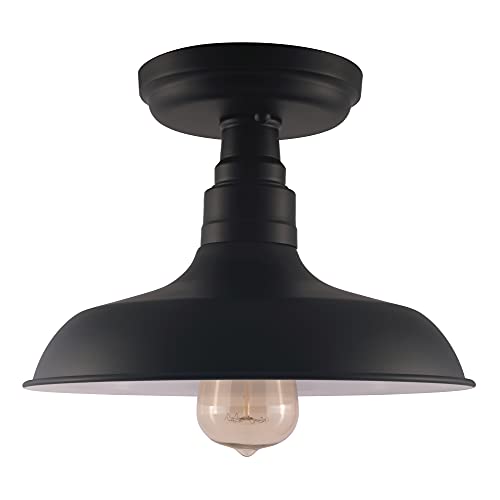 Image of Design House 588525 Kimball Industrial Farmhouse 1-Light Indoor Dimmable Semi-Flush Ceiling Mount Light with Metal Shade for Kitchen Hallway Dining Room Bedroom, Matte Black