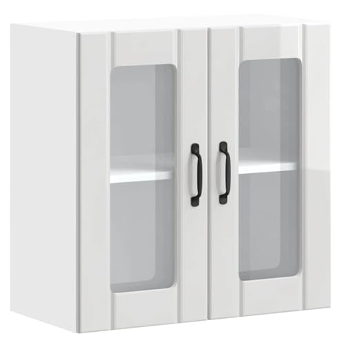 vidaXL Armario de Cocina de Pared con Puerta de Cristal Lucca, Madera de ingeniería Blanca Brillante