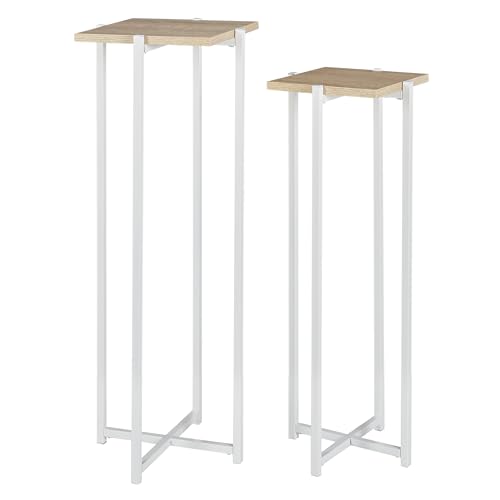 HOME DECO FACTORY - HD0051 Lot de 2 Sellettes en Bois et Métal - Design Tendance - Pratiques pour Salon ou Entrée - Dimensions 30 x 30 x 82 cm - Couleur...