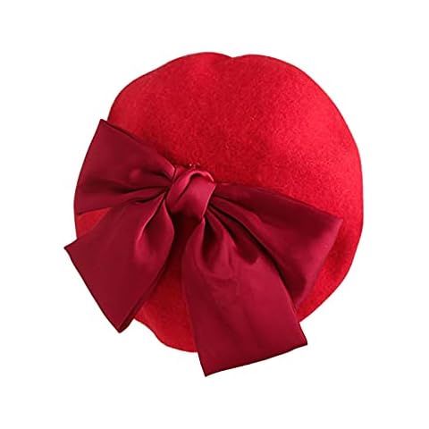 SANWOOD Newborn Baby Girls Beret Hat with Big Red Bowknot,French Style Vintage Warm Solid Color Beret Beanie Wrap Hat for 2-6 Years Girls Kids(Red) Cover
