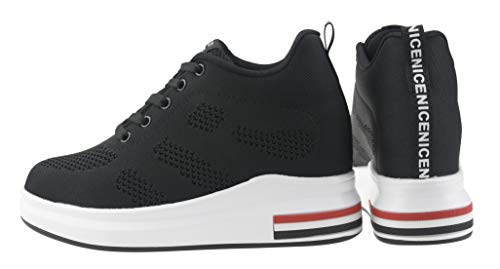 AONEGOLD Platform Sneakers High Heel Wedge Sneakers for Women Fashion Leather Chunky Sneakers Casual Walking Shoes Lace up Sneakers Increasing 3.15 inch3