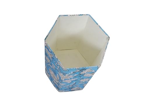 Image of Generic 3.3 Gallon Cotton Hand Block Printed Paper Waste Basket |Small Decorative Trash Can for Housewarming Gifts in Living Room, Bedroom, Bathroom | Eco-Friendly, Plastic-Free (1, SKY WHITE FLOWAR)